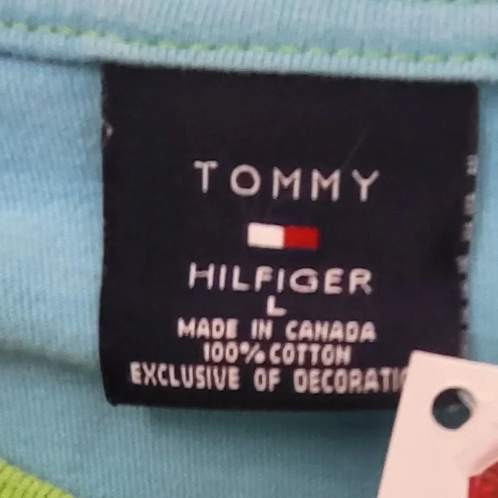 TOMMY‎ HILFIGER Blue Vintage Ringer  Stitched Short-Sleeve T-shirt Size Large - Picture 3 of 4